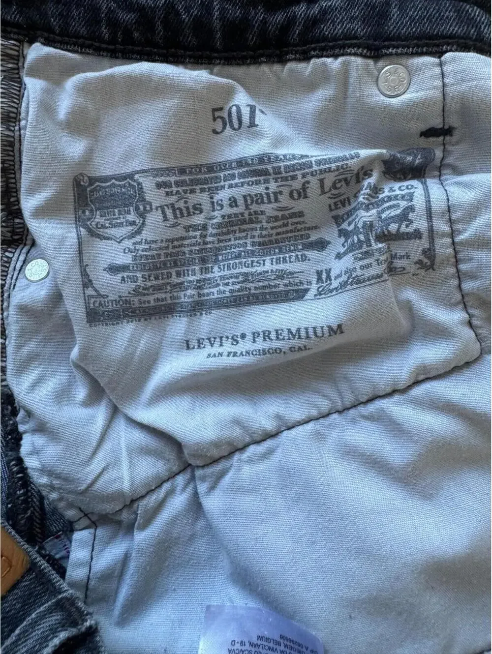 Levi’s Premium 501 Jeans Mens Gray Black Button Fly Straight Leg Cut Off Raw Hem